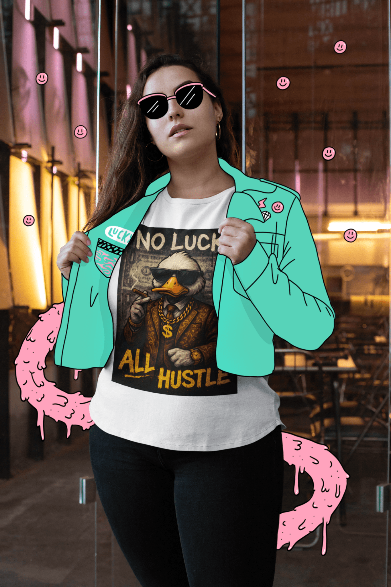 No Luck, All Hustle marškinėliai - MONYMOOD