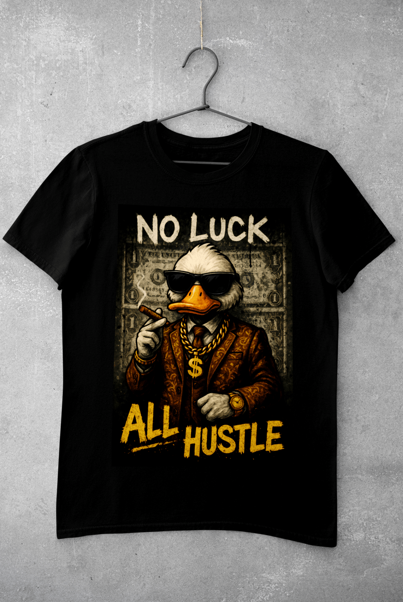 No Luck, All Hustle juodi marškinėliai - MONYMOOD