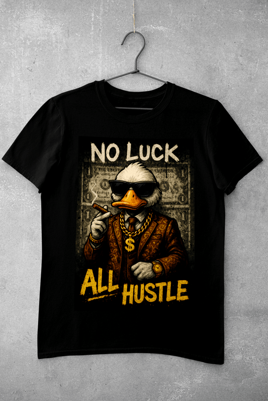 No Luck, All Hustle juodi marškinėliai - MONYMOOD